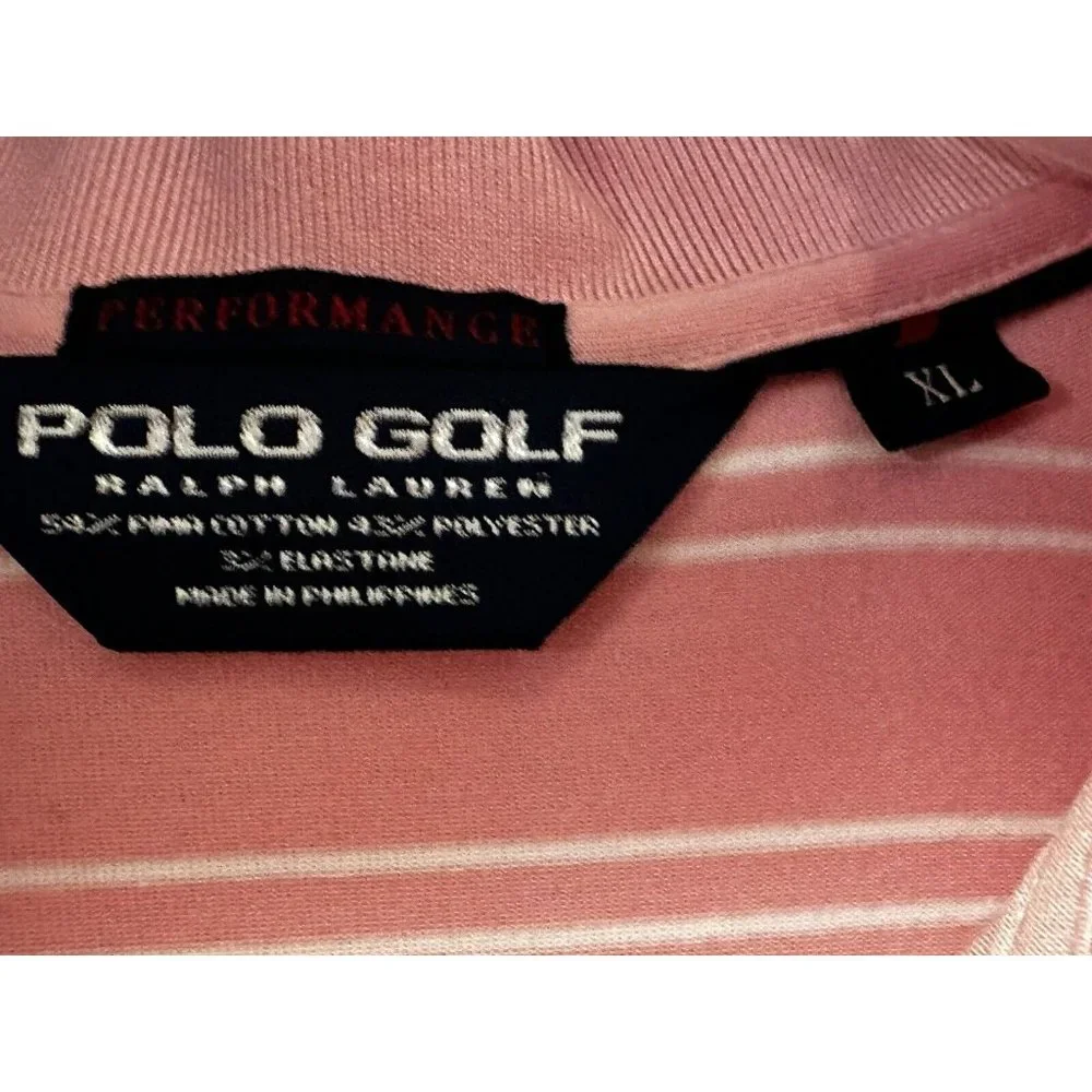 POLO Golf‎ Ralph Lauren Performance  XL Pink Striped S/S Pima Cotton Golf Shirt